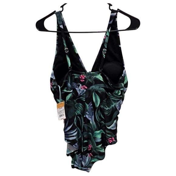 Kona Sol Womens XL 16 Full Coverage Tummy Control Tie-Front One Piece Swimsuit - Picture 3 of 13